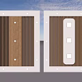 Wooden Striped Ceiling Design With Circular And Square Decorations In White Frame 3d model