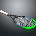 Tennis Racket with White Handle Black Blue Frame Green Edge and Modern Grid Pattern Surface 3d model