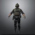 Tactical Character 3D Model With Military Gear Helmet Vest And Knee Pads