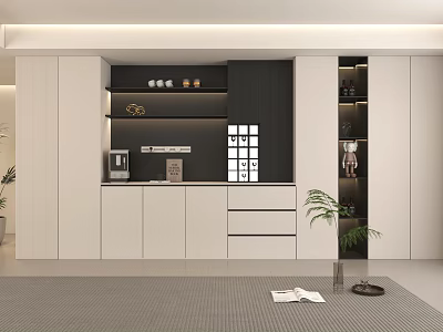 Modern Decorative Cabinet With White Black Shelves Drawers And Potted Plant 3d model