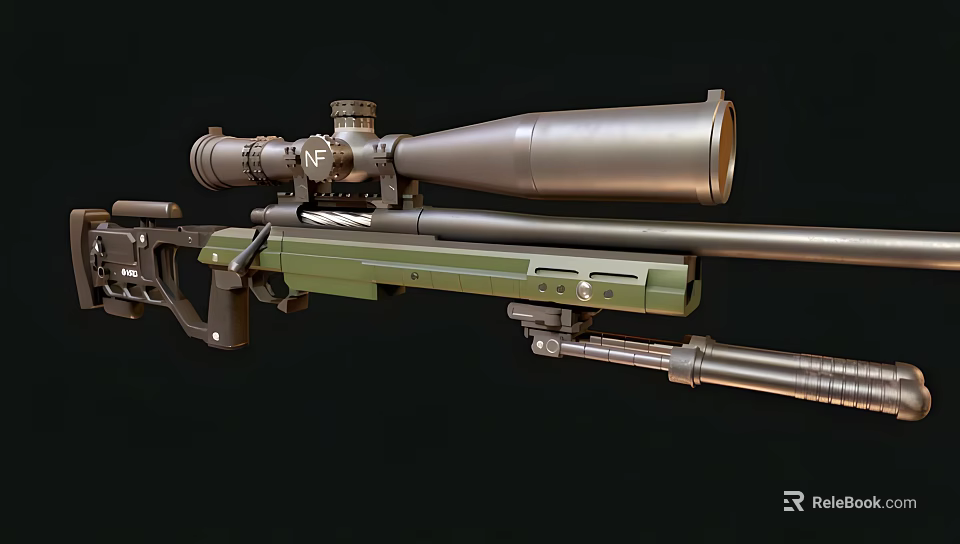 High Precision Sniper Rifle With Long Barrel And Telescopic Scope Green Finish 3d model 