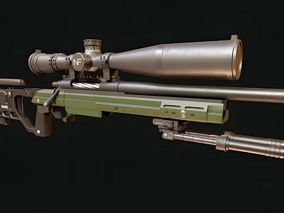 High Precision Sniper Rifle With Long Barrel And Telescopic Scope Green Finish 3d model