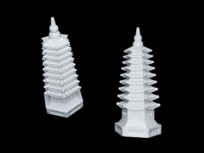 Two White Multi Layered Pagoda Shaped Decorative Ornament Set for 3d model