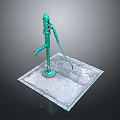 Green Manual Water Pump Installed On Square Concrete Base Slab Structure