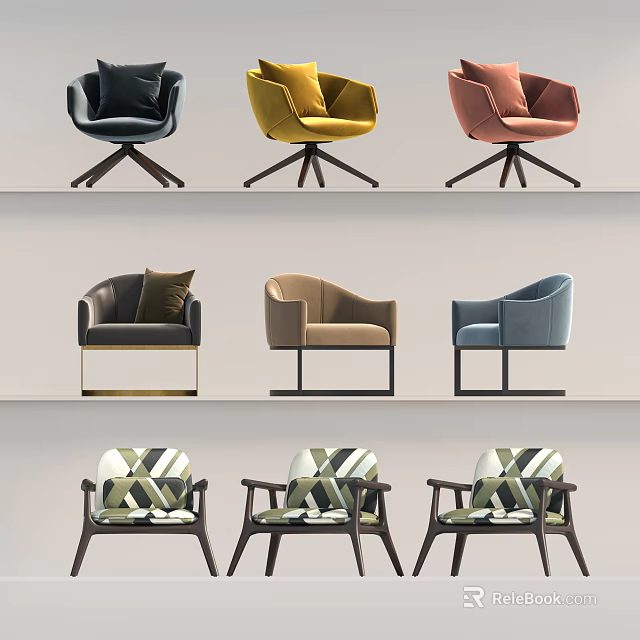 Stylish Single Sofa Collection With Various Colors And Modern Design Legs 3d model 