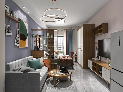 Modern Living and Dining Room Interior With Sofa Coffee Table TV Cabinet And Chandelier 3d model
