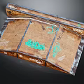 Worn Graffiti Wooden Structure With Multiple Compartments Green Black Text Patterns Brown Edge Wear 3d model