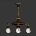 Red And Gold Chandelier With White Glass Shades And Decorative Design