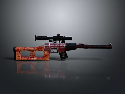 Modern Rifle With Scope And Red Wooden Texture Body For Tactical Use 3d model