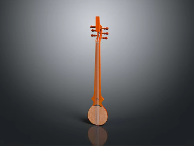 Wooden Pipa String Instrument With Brown Body And Reflection On Grey Gradient Background 3d model