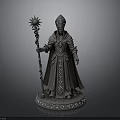 Mystical Robed Figure Statue With Sun Staff Hat And Inscribed Base
