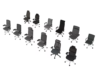 Office Chairs In Various Styles With Black And Gray Colors And Swivel Wheels 3d model