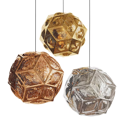 Spherical Chandeliers With Geometric Design And Metallic Gold Copper Silver Finish 3d model
