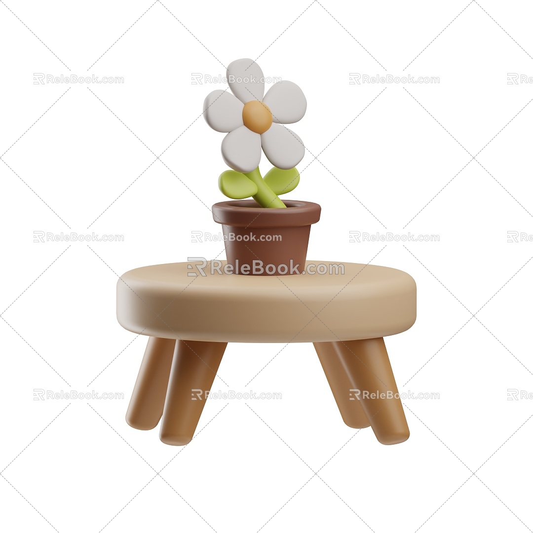 Cartoon interior sketch stylized furniture furnishings flowerpot cabinet 3d model