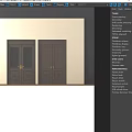 Dark Brown Double Doors With Glass And Wooden Panels Carved Designs And Golden Handles
