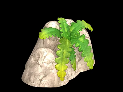 Green Fern Plant Growing On Natural Stone With Lush Curved Leaves 3d model