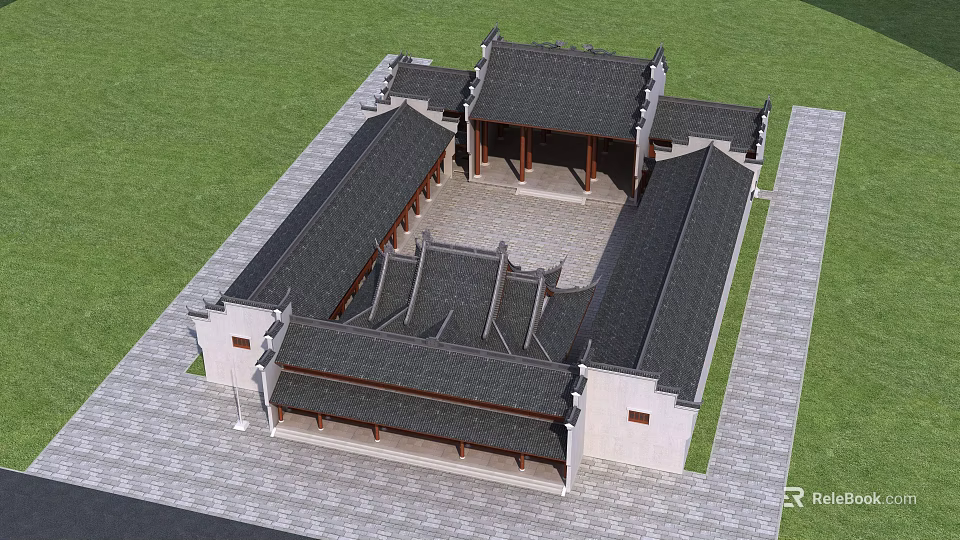 Traditional Ancient Chinese Architecture With Courtyard Black Tiled Roofs And Symmetrical Design 3d model 
