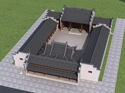 Traditional Ancient Chinese Architecture With Courtyard Black Tiled Roofs And Symmetrical Design 3d model