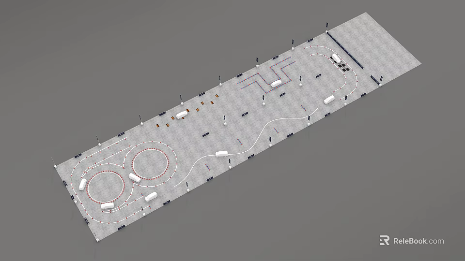 Outdoor Public Space Layout With Circular Areas Pathways And Seating Facilities 3d model