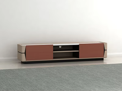 Modern TV Stand With Brown Cabinets Open Shelf And Metal Frame Design 3d model