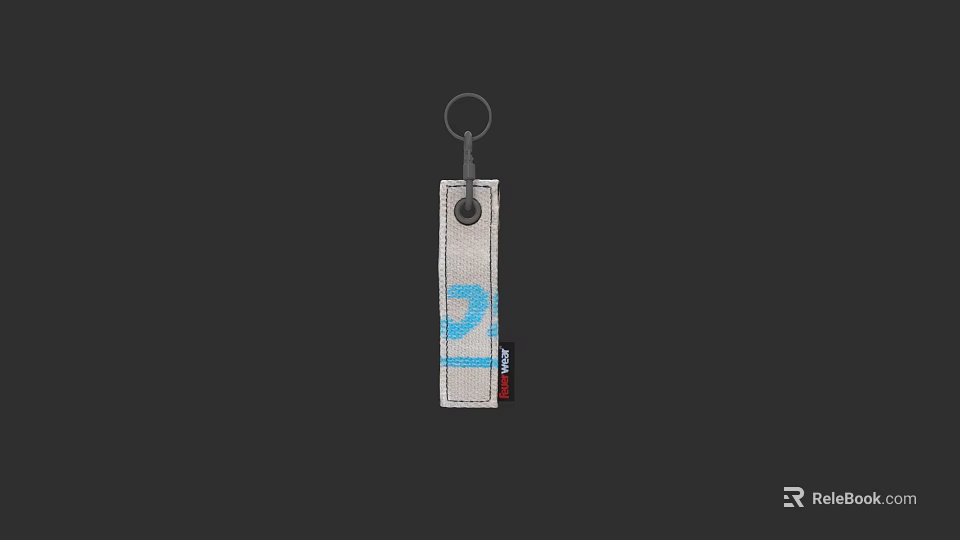 Stylish Luggage Keychain Accessory With White Body Blue Design And Key Ring 3d model 