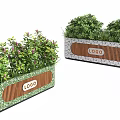 Bonsai Potted Plants in Rectangular Planters with Wooden Strips Speckled Pattern and LOGO Label 3d model