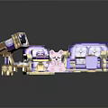 Pixel Style Furniture Set Including Sofa Chair Coffee Table Rug And Pink Bear Decor