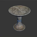 Vintage Stone Pedestal Dish With Round Shallow Bowl And Textured Surface