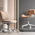 Designer Office Chairs With Beige And Blush Upholstery White Base And Wheels