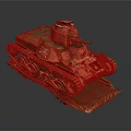 Vintage Red Military Tank With Rustic Tracks Turret And Display Base
