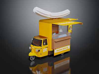 Yellow Hot Dog Tricycle Cart With White Awning And Vending Window 3d model