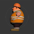 3D Cartoon Game Movie Character with Orange Hardhat Yellow Safety Vest Smiling Open Arms Pose