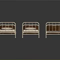 Three White Metal Frame Beds With Wooden Headboards And Light Colored Mattresses