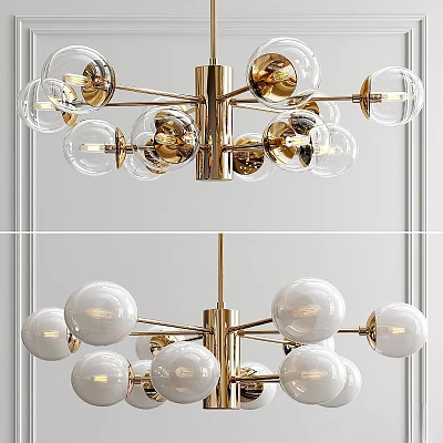 Modern Chandelier Featuring Glass Globes And White Spheres On Gold Frame 3d model
