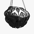 Black Woven Hanging Chair With Leaf Design And Black Pillows Cushion