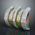 Three Piece Gray Framed Decorative Living Accessory With Gold Patterns And Green Glow