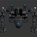 Mechanical Robot With Blue Illuminated Armor And Detailed Weapon Parts