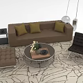 Brown Sofa With Yellow Cushions Round Glass Coffee Table Set With Ottoman And Patterned Rug