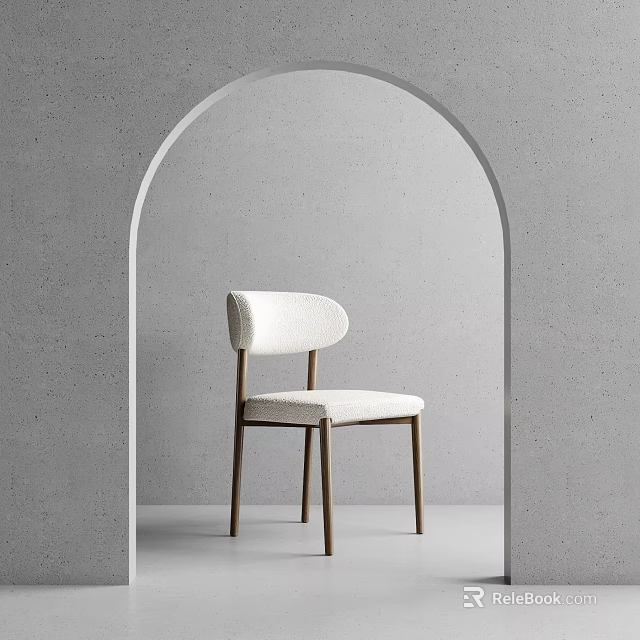 Modern Minimalist Dining Chair With White Padded Seat Curved Backrest And Wooden Legs 3d model 