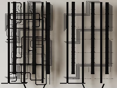 Complex Pipes System Engineering Design with Black White Dense Interlaced Lines Layout 3d model
