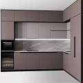 Modern Kitchen Interior Featuring Light Gray Cabinets Marble Backsplash And Built in Appliances 3d model