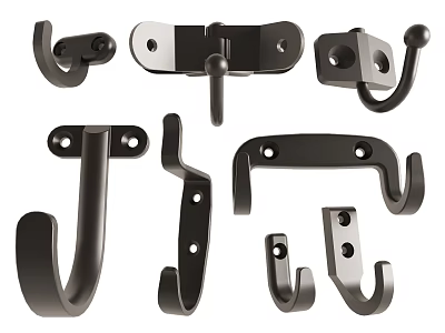 Different Types of Black Coat Hooks Displayed 3d model
