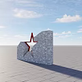 Feature Wall With Stone Brick Structure And Red Star Cutout Against Blue Sky 3d model