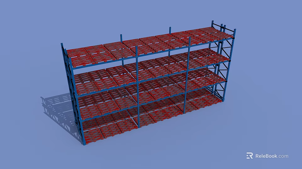 Multi Tier Metal Frame Display Shelves With Red Layers And Blue Structure 3d model