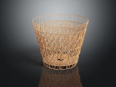 Light Brown Rattan Woven Basket With Openwork Design For Home Storage 3d model