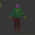 Game Movie Character in Blue Gray Tactical Outfit with Vest Goggles Gloves