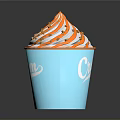 Blue Cup Cream Ice Cream With Orange And White Swirl Topped With Sprinkles