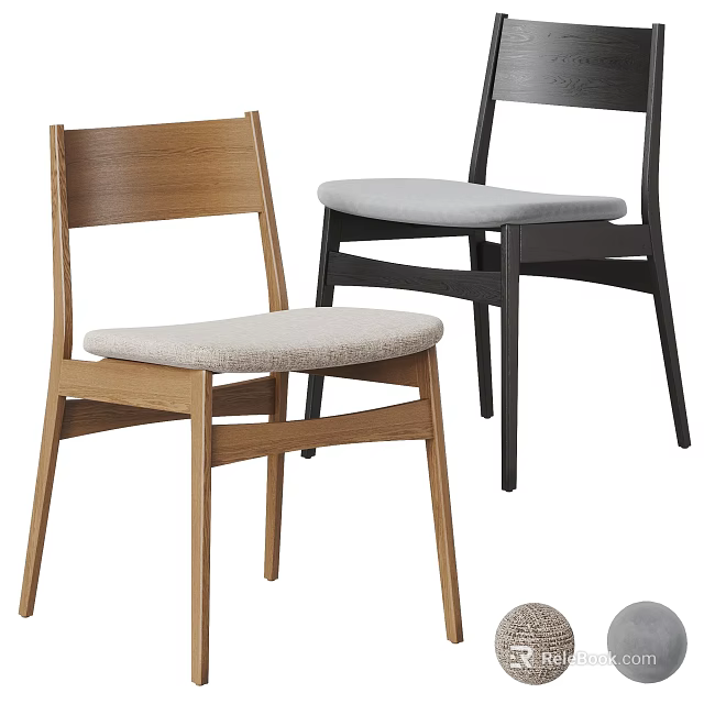 Modern Dining Chairs With Light Wood And Black Frame And Gray Fabric Seat 3d model 