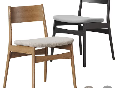 Modern Dining Chairs With Light Wood And Black Frame And Gray Fabric Seat 3d model