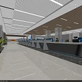 Modern Service Hall Interior Design With Spacious Area Service Counters Computers Chairs And Screens 3d model